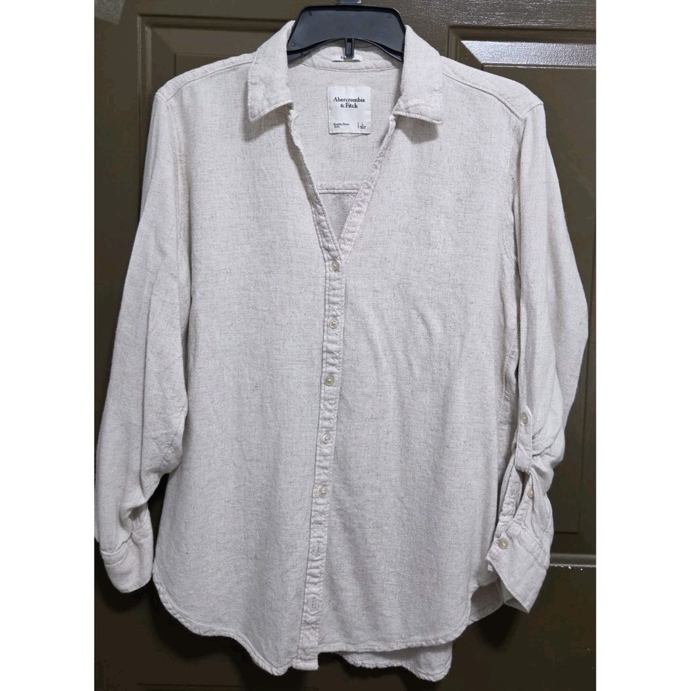 Abercrombie & Fitch Womens Large Boyfriend Button Front Shirt Linen Blend Casual - Picture 10 of 12